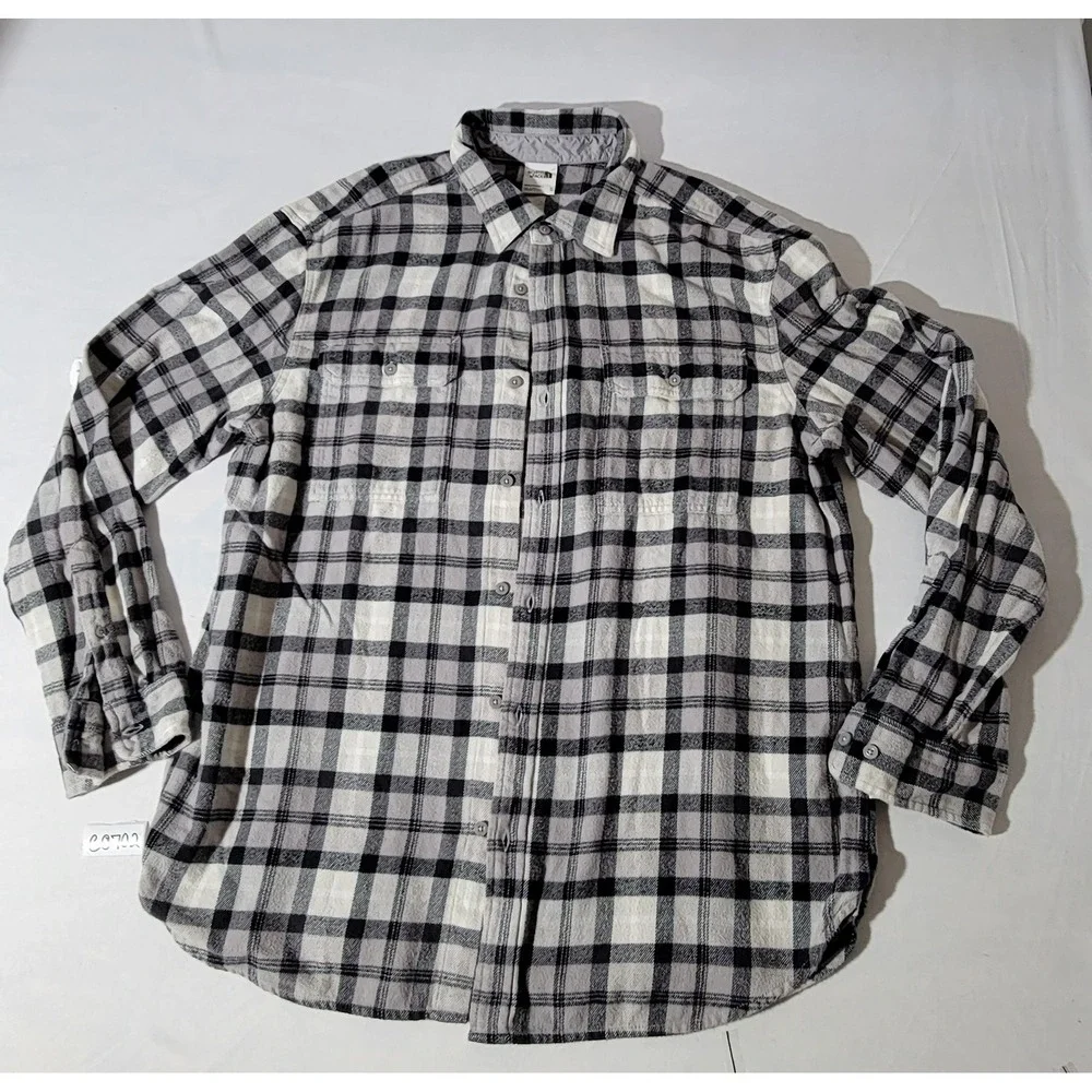 The North Face Mens XL Grey Black Plaid Flannel Button Down Shirt NF0A4QPJ F23